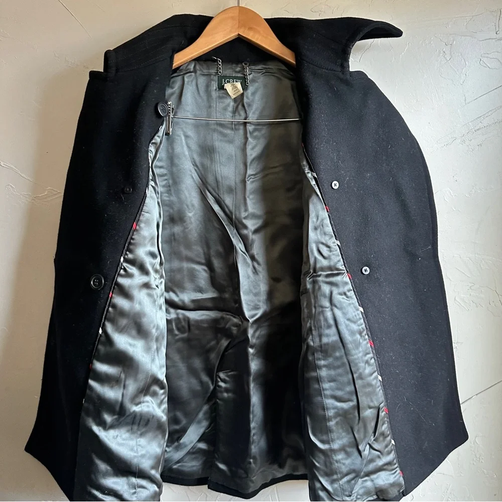 J.Crew Black Wool Blend Peacoat Jacket Classic Tailored Minimal Chic Prep Sz L - Picture 13 of 14